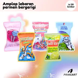 Amplop Lebaran 2026 Bentuk Permen Bergerigi 5 Pack Isi 50 Lembar Uk 6x10