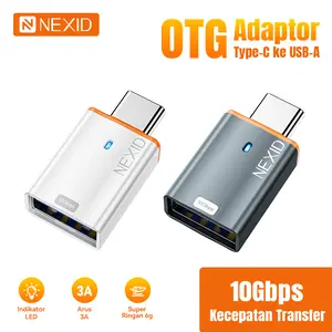 NEXID Adapter Converter USB A To Type C/Type-C 3A 480Mbps Kompatibel Oppo Samsung Vivo Xiaomi OTG Adaptor Type-C ke USB-A 10Gbps Kecepatan Transfer