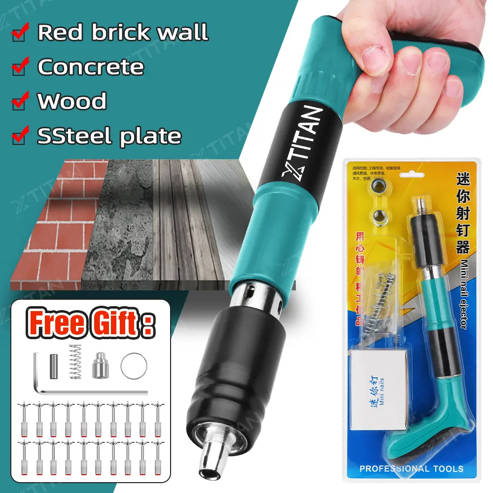 Manual Steel Nails Gun Cordless Tufting Gun (20 Free Nails) Rivet Gun Set Adjustable Concrete Wall Puncher Tool Tembak Paku Siling