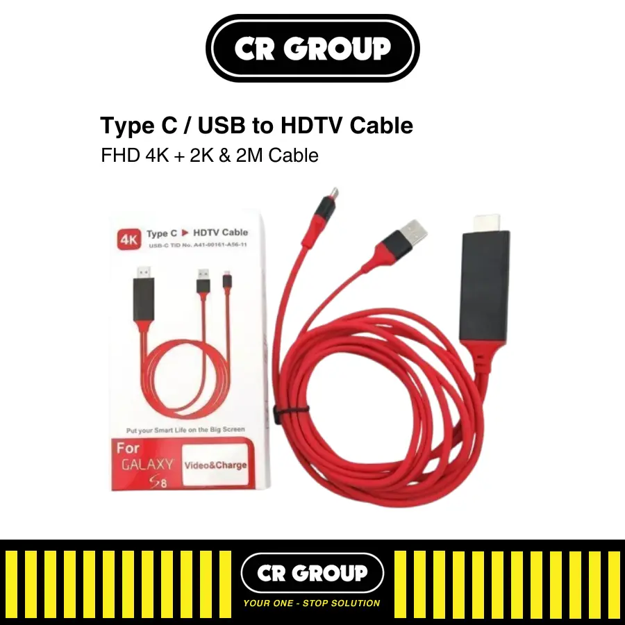 [CRGROUP] Type C / USB to HDMI Cable - HDTV Cable - Resolusi 4K - Panjang Kabel 2M - Video & Charge