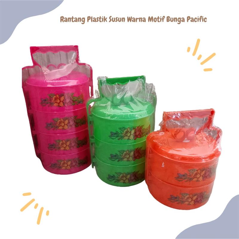 Rantang Plastik Susun Warna Motif Bunga Pacific (Warna Random) 0