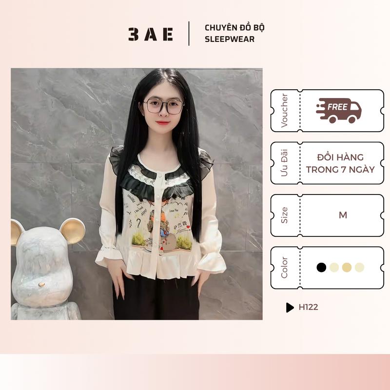 Đồ Ngủ Nữ 3AE Lụa Latin Dài Tay Mềm Mịn Thoáng Mát Form Đẹp Mặc Nhà Thanh Lịch PZH122