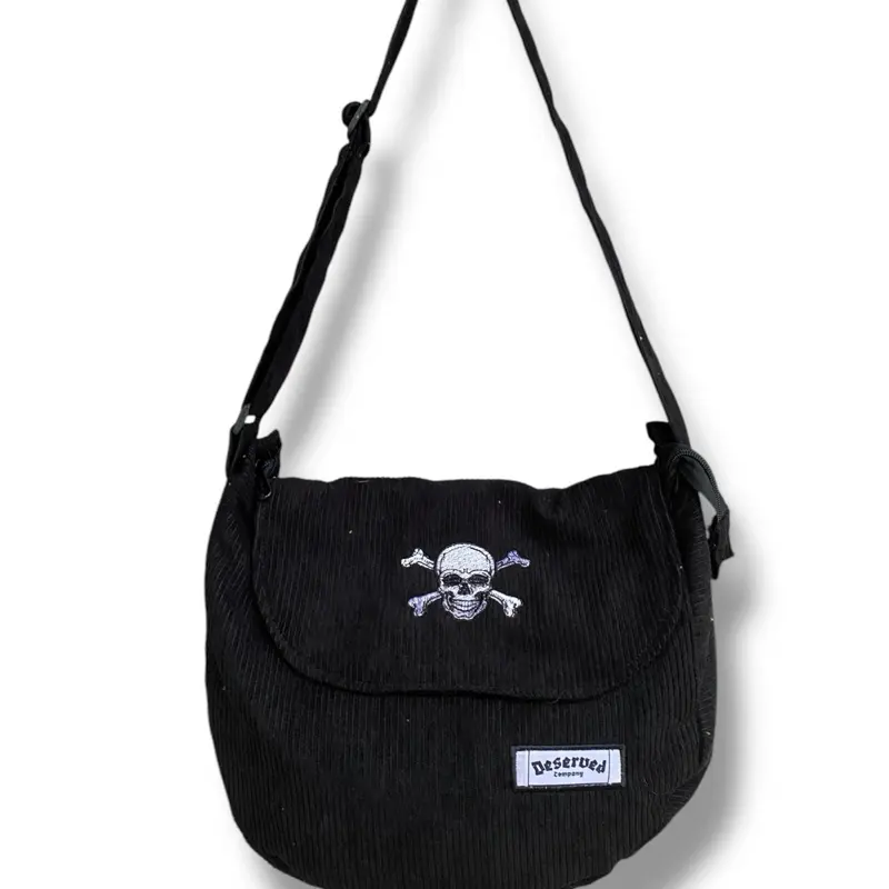 TAS SLINGRAY KORDUROY SKULL HEAD HITAM Selempang Slingbag Pria