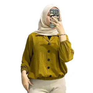 Atasan kemeja wanita bahan crinckle airflow Ld 100cm PB 65cm Santai Cantik Kancing Karet Kerah Nyaman Panjang Remaja Formal  Crinkle Casual Variasi