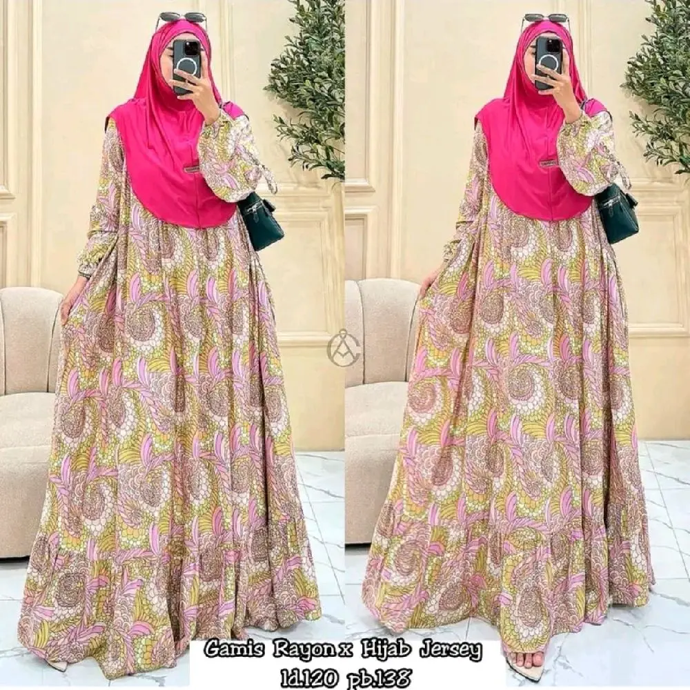 (LANGSUNG KIRIM) Gamis set hijab jumbo LD 125 maryam rayon diamond premium jilbab jersey super premium Ld 120cm