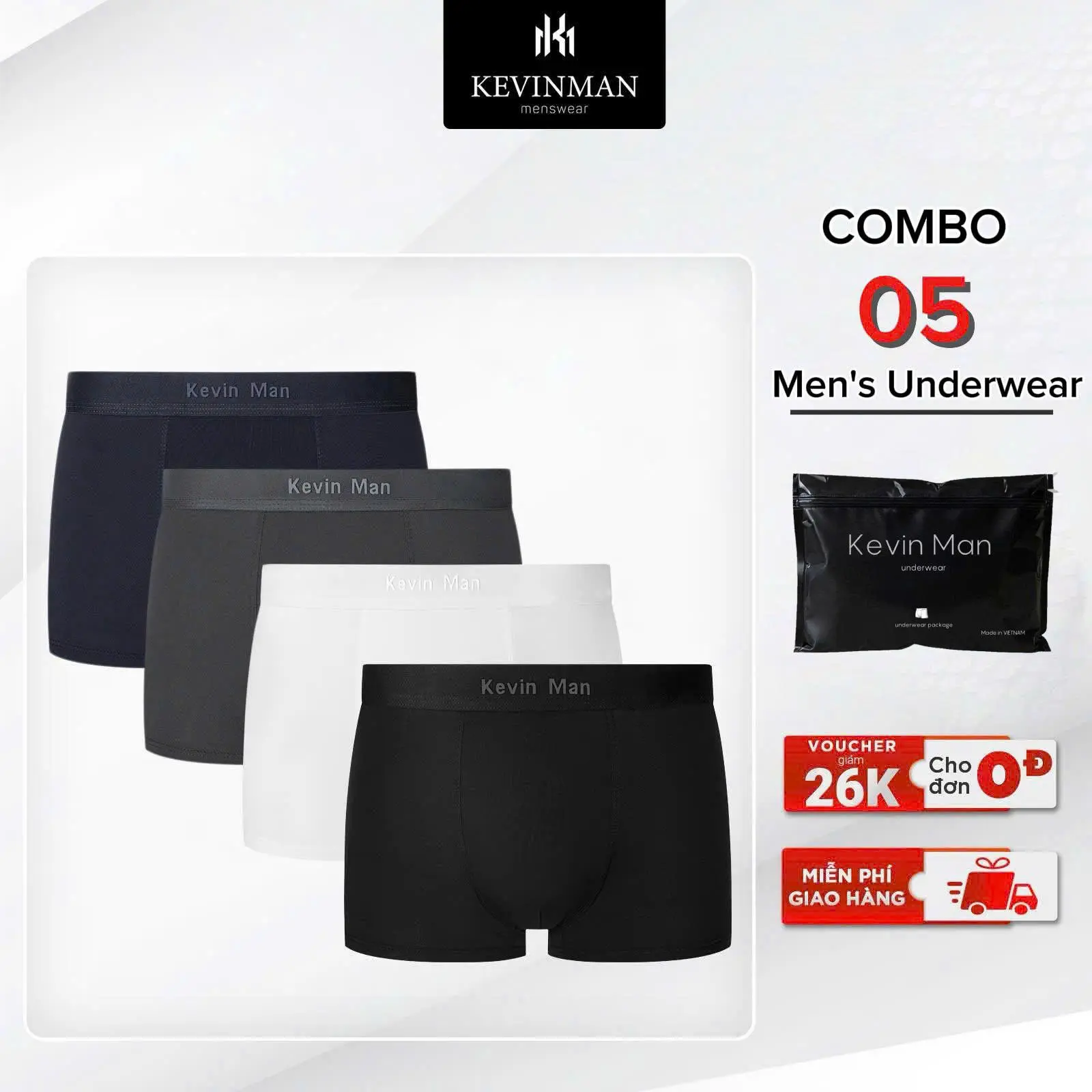 Combo quần lót nam Kevin Man, quần boxer nam thun lạnh kháng khuẩn phong cách nam tính thấm hút mồ hôi - KELVIN 2.0
