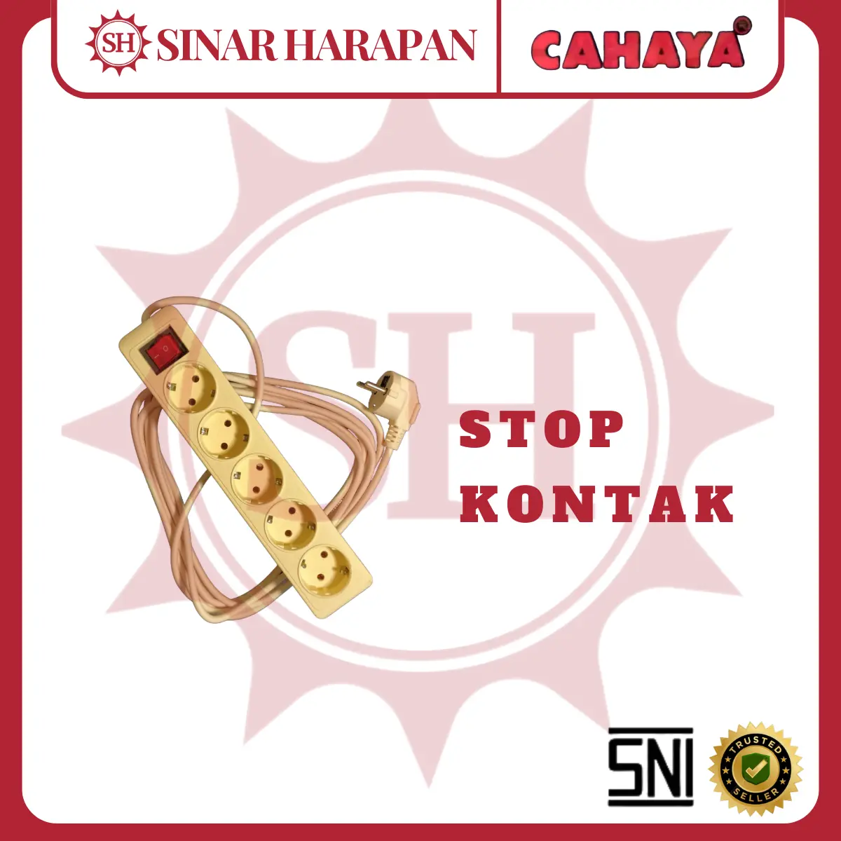 Stop Kontak CAHAYA dengan Tombol On/Off - Lubang 2/3/4/5 - Kabel 1,5/3/5/10 Meter