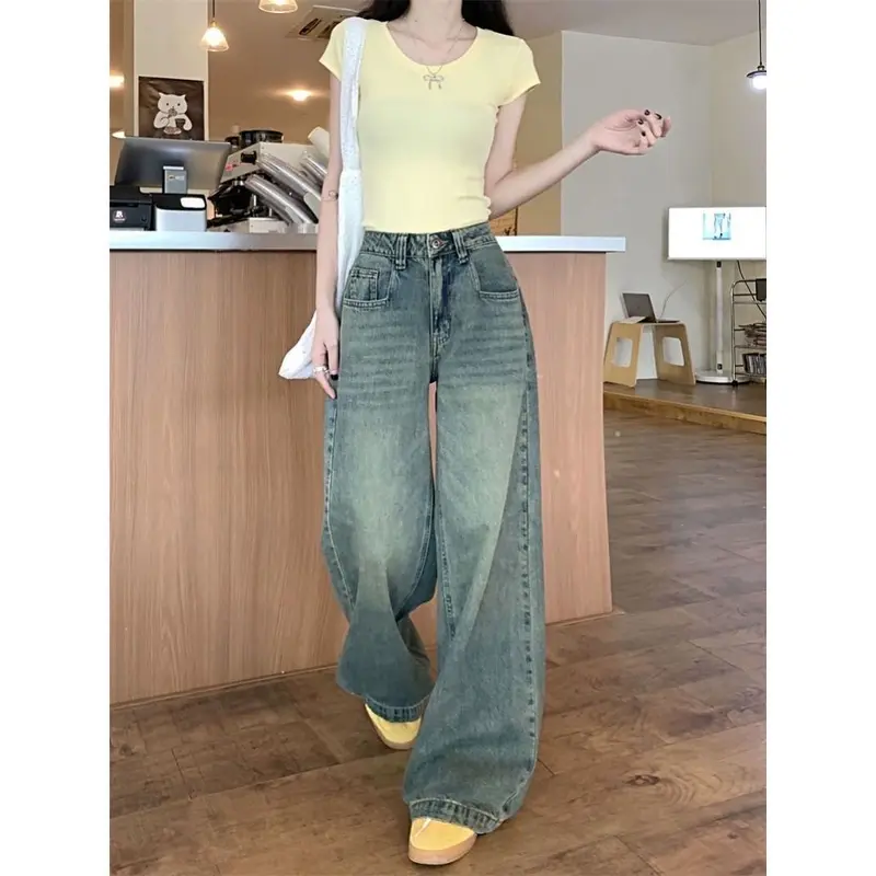 [JomelinJeans]-[JNS-207] Celana Jeans Panjang Wanita Retro Highwaist Denim | Biru Loose Korean Style  Nyaman Santai 3