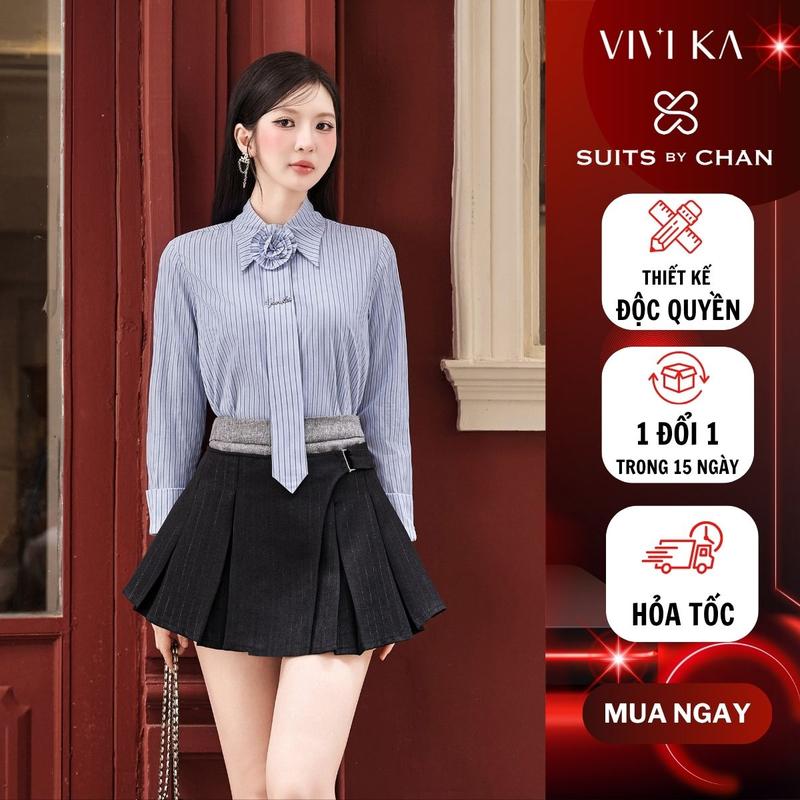 Chân váy nữ Elina Skirt VIVIKA váy ngắn xếp ly xòe cạp cao thiết kế phong cách hàn quốc màu đen tết 2026