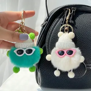 Gantungan Kunci Mobil Berbilang Warna Lucu Rex Kelinci Bulu Kecil Tas Bola Liontin Tas Sekolah Ornamen Boneka Kartun Boneka