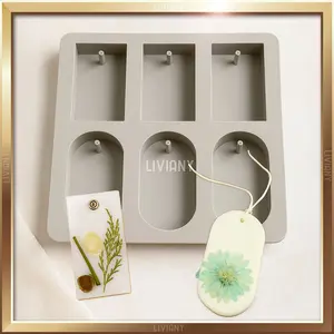 Cetakan Silikon Wax Sachet Mold 6 Cavities Box Persegi Oval Aromaterapi Gantungan Kunci Lilin Sabun Resin