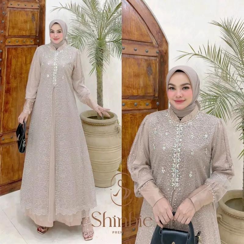 Gamis outer brokat tile payet ukuran jumbo terbaru 5