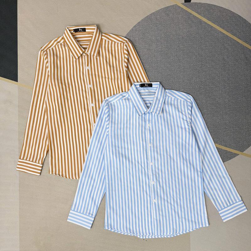 Áo Sơ Mi Dài TD-011 Tay Nam Sọc Dọc Basic Xanh và Cam Form Chuẩn – Chất Kate nhập khẩu Mềm Mịn Mặc Đi Làm Hay Đi Chơi Đều Đẹp
