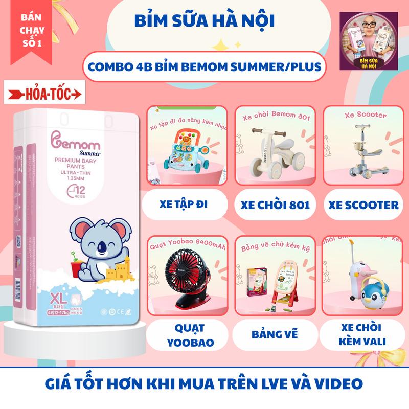   Combo 4  Bịch Tã Bỉm Bemom Nội Địa Hàn Quốc Đủ Size Cho Bé Nữ 