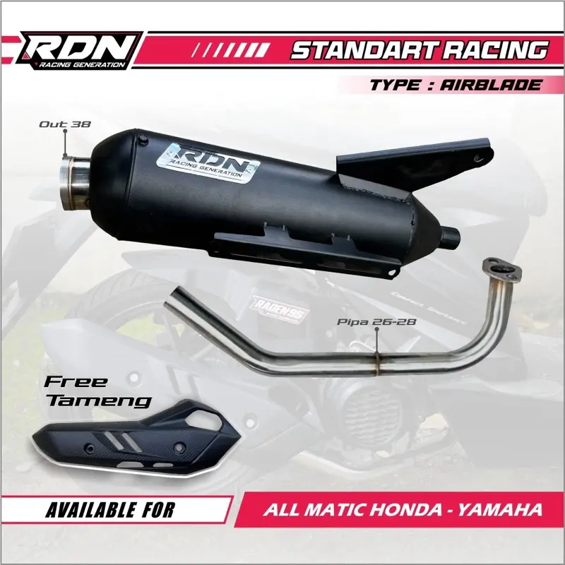 RDN Racing Knalpot Std Racing All Matic Moncong Shijiro Out 38mm Pipa 26-28mm untuk Beat Vario Mio dll Material Tebal Sarteng - sarfull