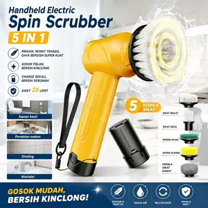 Qimedo 5 IN 1 Sikat Pembersih Cordless Listrik Cordless Sikat Kamar Mandi Pencuci Piring Penghilang Minyak Kepala sikat kawat Peralatan makan  Dinding