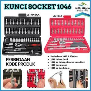 KUNCI SOK 46PCS SET SOCKET WRENCH  1/4 INCH KOMBINASI MULTIFUNGSI / KUNCI SET LENGKAP SOCKET RING PAS L MOTOR JL-1046&JS-1046AA CHROME VANADIUM