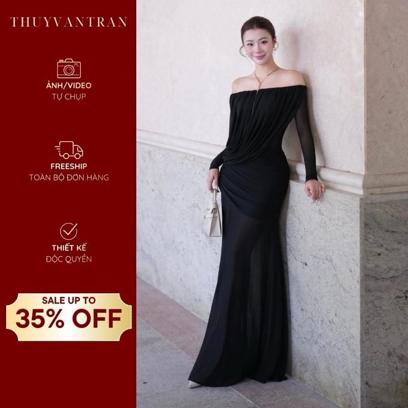 Váy lưới cổ phủ ly dáng dài THUYVANTRAN