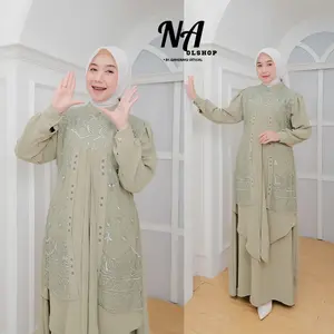 NA Fashion- MIKAYLA Dress Gamis Hits Terbaru Kekinian Bahan Krinkle Kombinasi Tile Sapto Elegan
