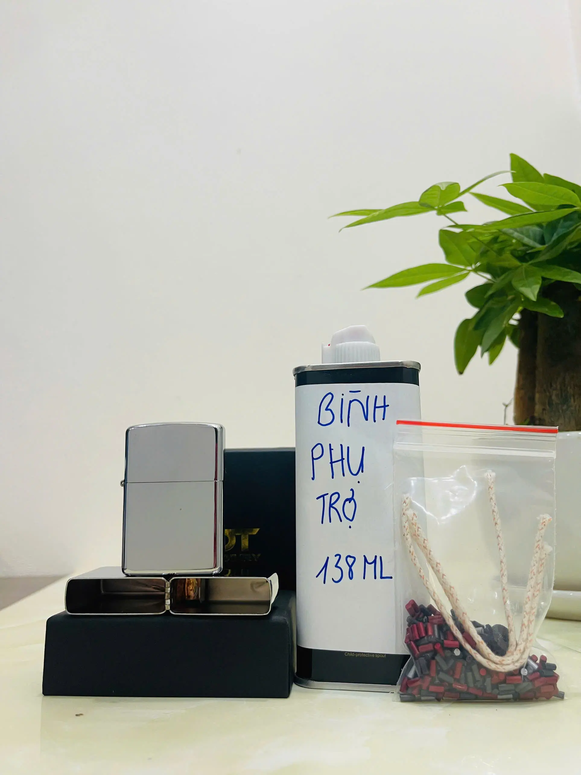 Combo Full set Protective Shell Phụ kiện sử dụng ngay (Phôi trơn Bạc Tráng Gương+ Bình phụ trợ Zoro 138ml + Túi 50 đá, 3 bấc, 1 bánh mài)