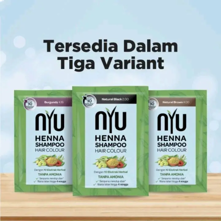 NYU Henna Shampoo Hair - Sampo Pewarna Rambut Burgundy, Natural Brown, Natural Black [Harga 1 sachets]