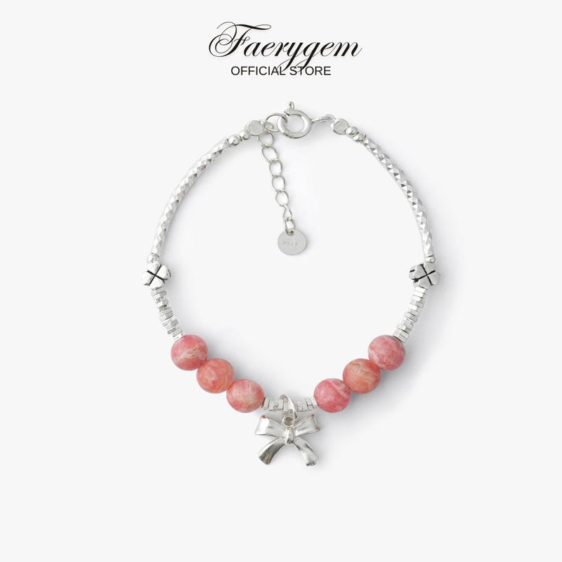  Lắc tay Đá Đào Hoa thiết kế FaeryGem thu hút tình yêu charm nơ bạc S925 full giấy kiểm định - Vòng phong thuỷ 
