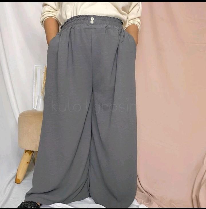 Kulot crincle kancing panjang jumbo bb 35-110kg- bumil big size bahan kringkel airflow pinggang