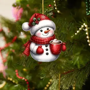 Cute Acrylic Snowman Shape Pendant Christmas Tree Pendant Decoration Holiday Party Cartoon Ornament Accessories New 1pcs