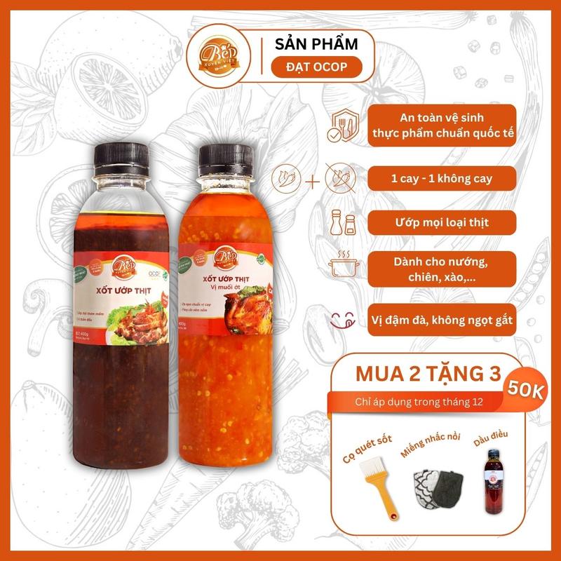  Combo 2 chai Sốt Ướp Thịt Nướng vị BBQ và vị muối ớt 400g ướp gì cũng ngon Bếp Xuyên Việt ướp thịt hải sản tiện lợi 