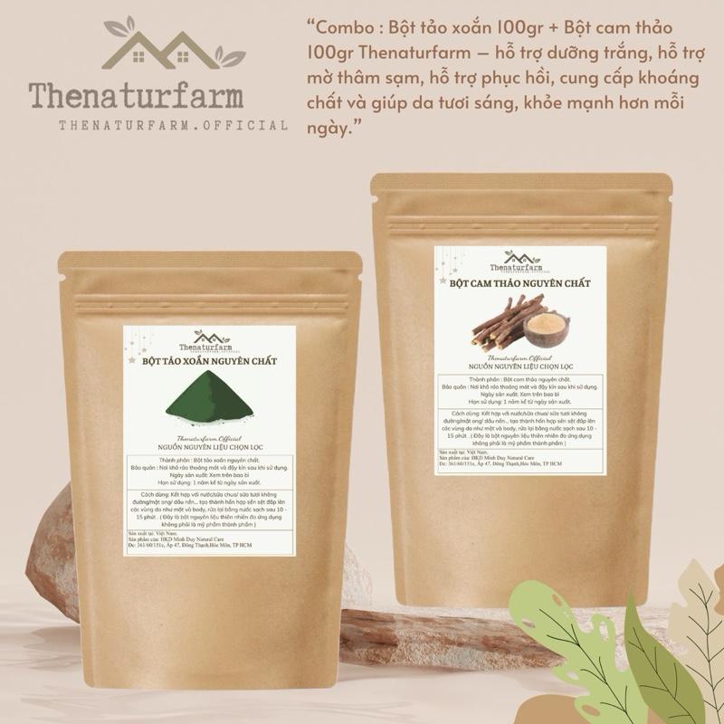 Combo hỗ trợ dưỡng sáng mịn màng gồm: Bột tảo xoắn spirulina 100gr + Bột cam thảo 100gr Thenaturfarm