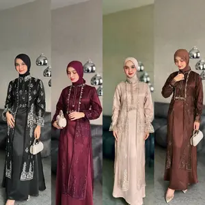 hijablabel | Quynh - Dress Kondangan Simpel Inner Outer Lepas Pasang - Gamis Payet Busui Kekinian  Mewah