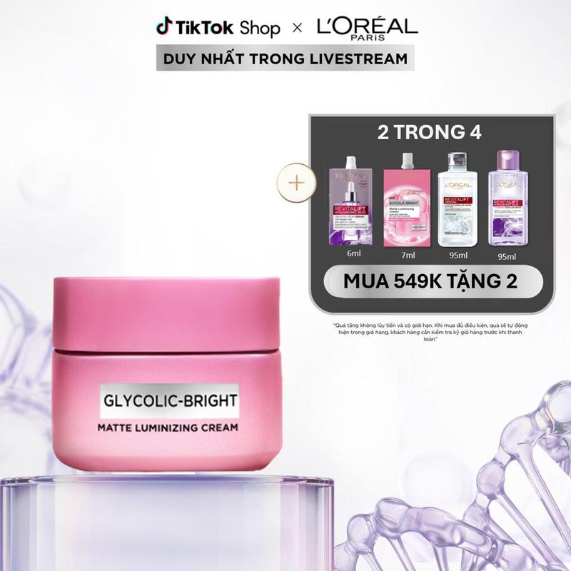 Kem Dưỡng Sáng Da Đột Phá Làm Mờ Thâm Nám Glycolic-Bright Matte Luminizing Cream L’Oréal Paris 50ml