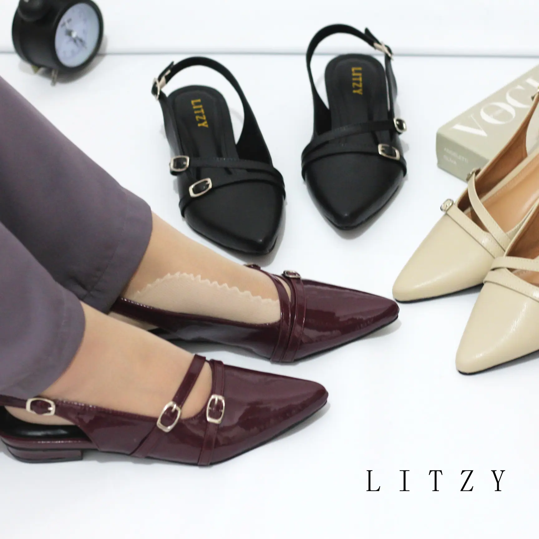 LITZY - Daniela Sendal Mules Wanita Heels 3 cm Shoes