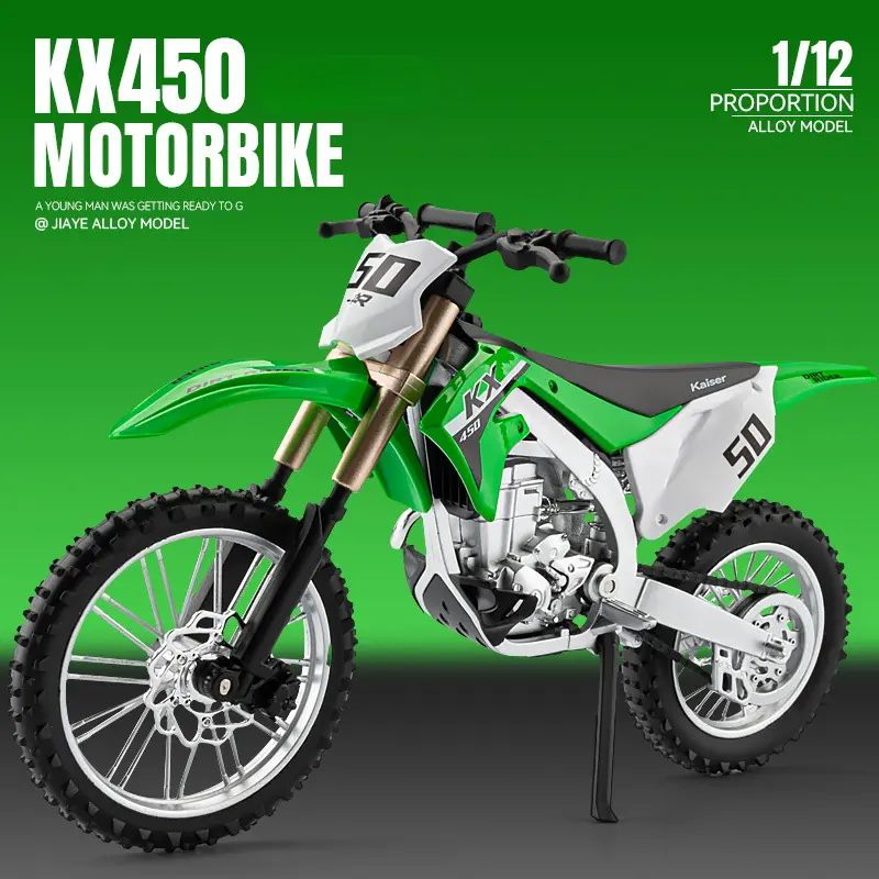 Model Motosikal Luar Jalan Gunung, Kawasaki KX450, Simulasi 1: 12, Mainan Tuangan Alloy, Roda Depan dengan Roda Getah, Penyerapan Kejutan Kuat, Hiasan Boleh Dikumpul, Sesuai sebagai Hadiah Kanak-kanak, Mainan Toy motor  trail