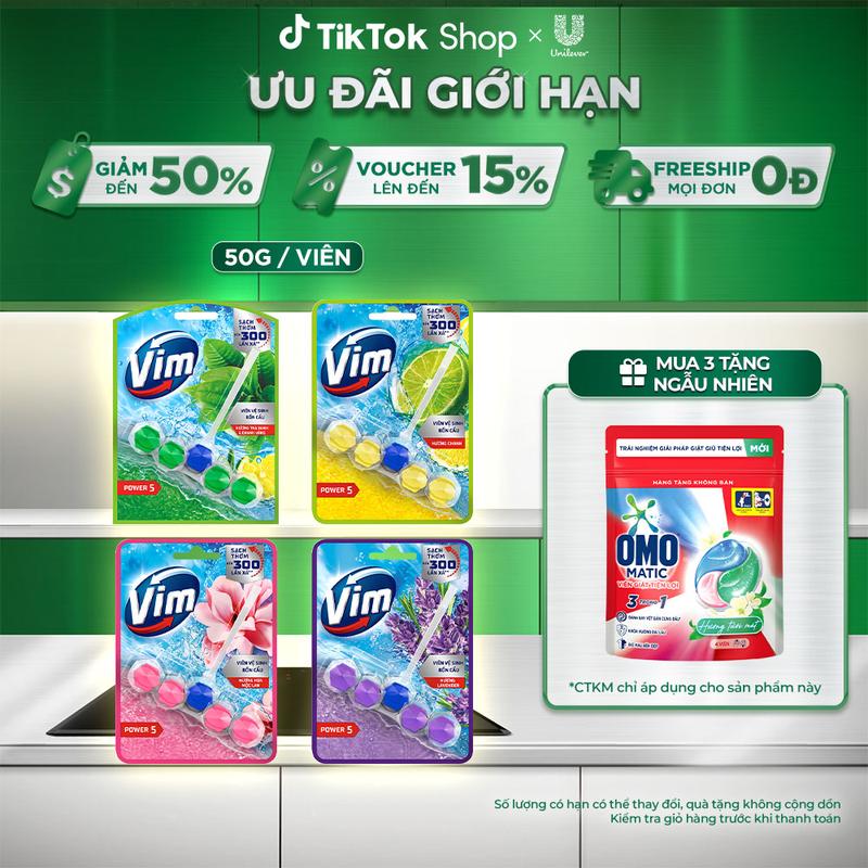 Viên Treo Vệ Sinh Bồn Cầu Vim Power 5 Hỗ Trợ Sạch Thơm (50g/viên) [1]
