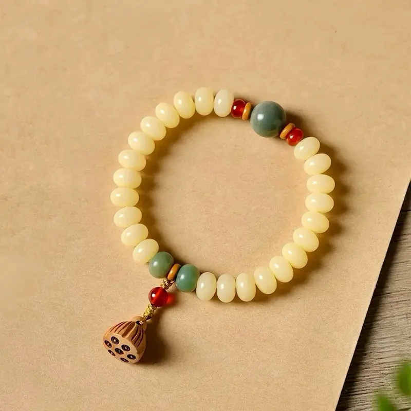 Vòng Tay Hạt Đậu Phỉ Thúy Charm Đài Sen 8mm | Chuỗi Tay Bình An Phong Thủy Cổ Điển | Kim Tụ Bảo