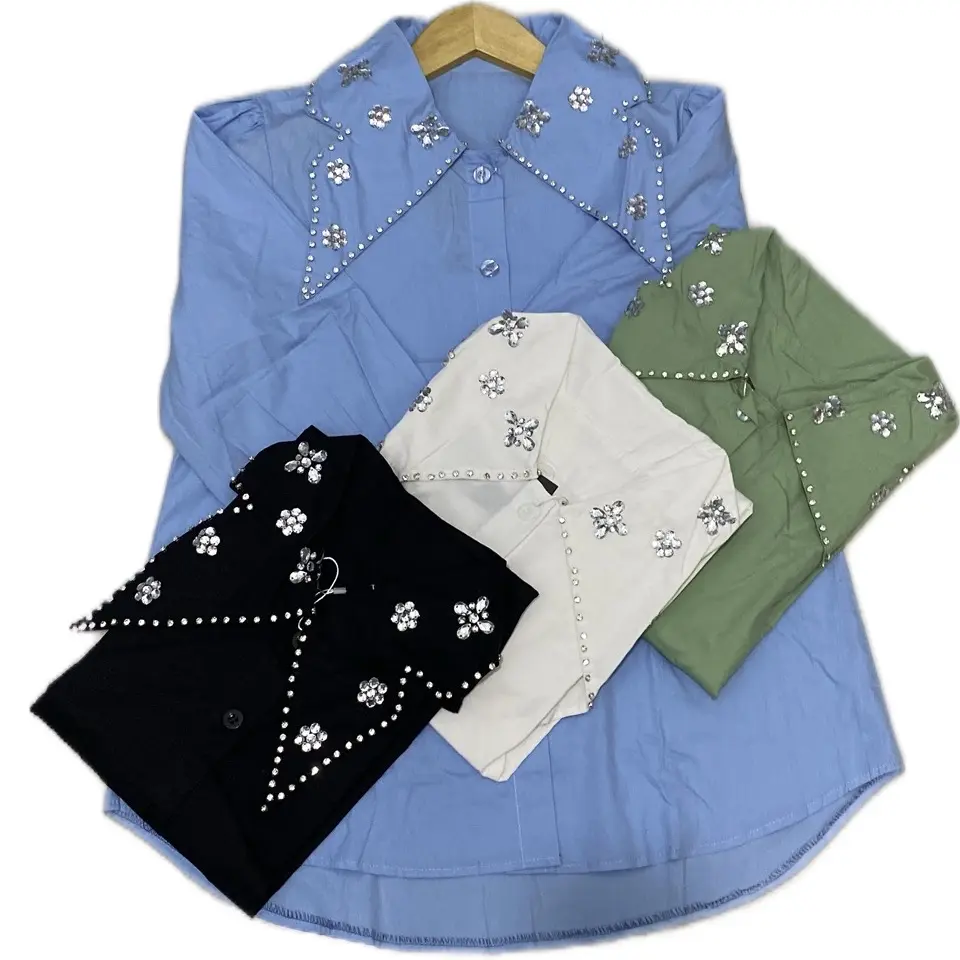 Atasan kemaja wanita. Kemeja katun poplin. Kemeja payet