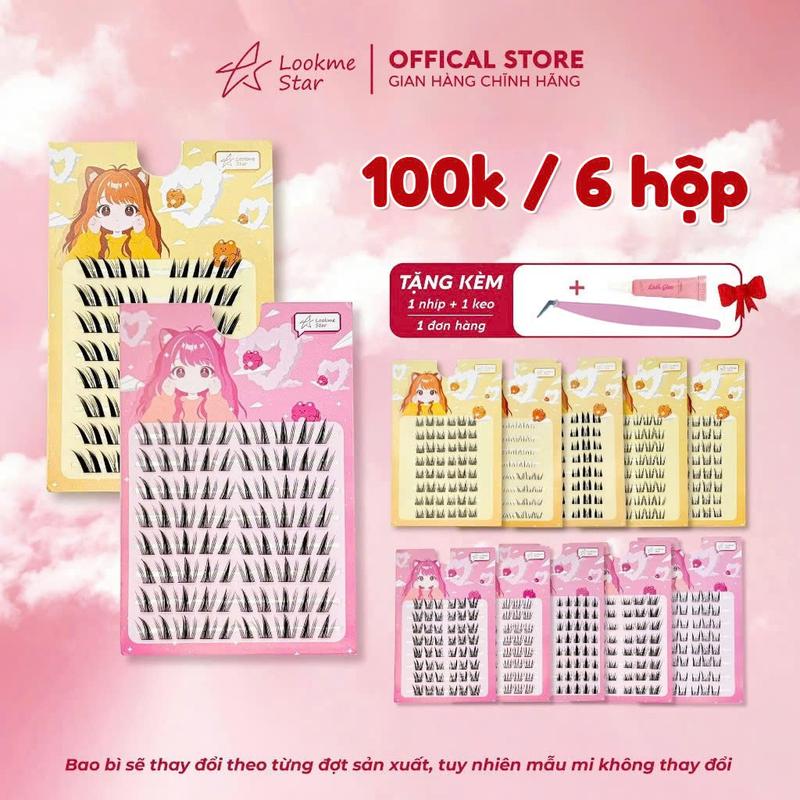 Lông Mi Giả KHÔNG sẵn keo Lookme Star (tặng nhíp + keo/ đơn 6 hộp mi) Mi Cong C, Sợi Mi Mảnh Có Thể Tái Sử Dụng