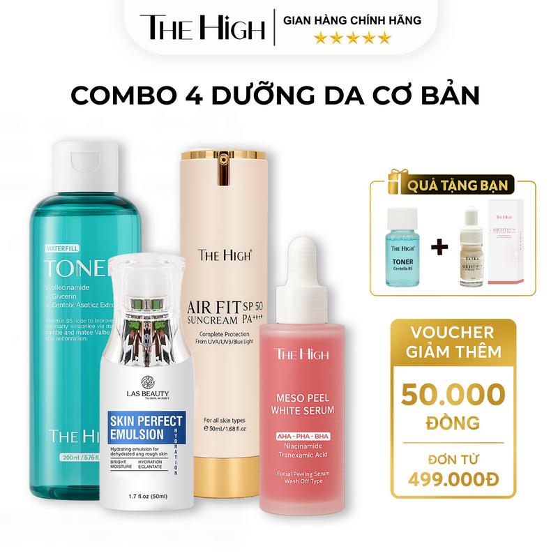  THE HIGH Combo 4 Chăm da Ngày - Đêm Hỗ trợ chăm da cơ bản  Toner B5 Kem Chống nắng Sữa Dưỡng Rong Nho Meso Peel  tặng 1 Kem chống nắng minu và toner B5 