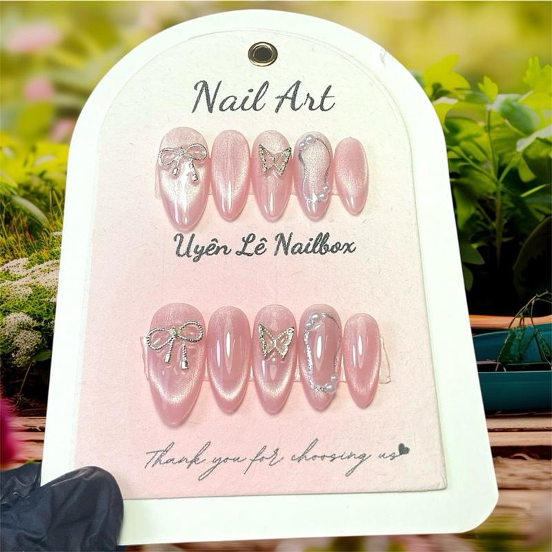 T25 nail box mắt mèo ánh trăng fen đầu móng mix charm vẽ nhũ siêu sáng