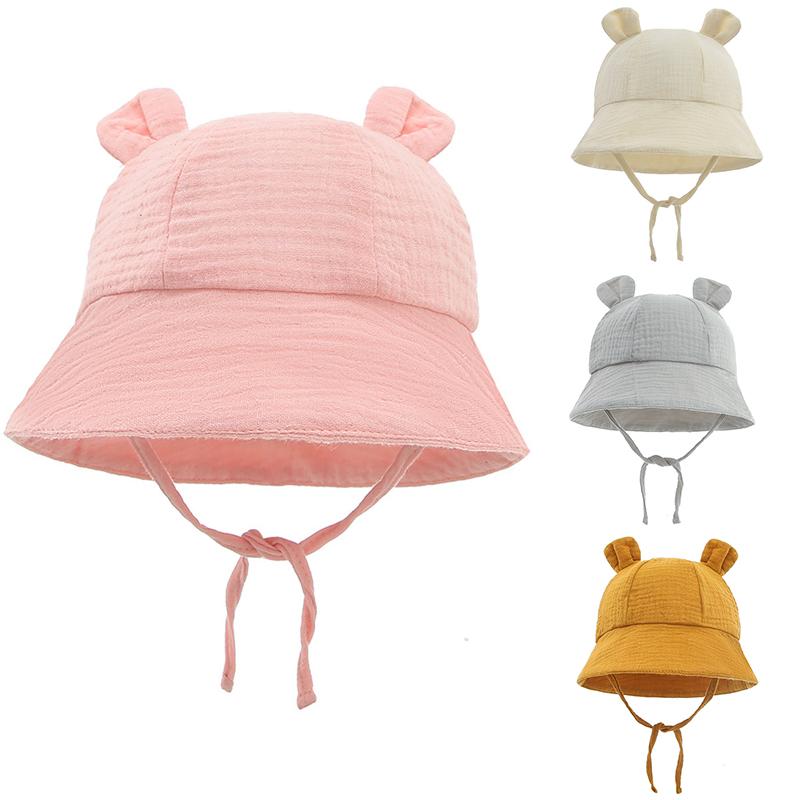 Mũ Xô Có Tai Hoạt Hình Cho Bé, Mũ Ngư Dân Cotton Mềm Thoáng Khí Màu Trơn Cho Trẻ Sơ Sinh, Mũ Ngoài Trời Cho Trẻ Mới Biết Đi, Bé Trai Và Bé Gái, Mũ Che Nắng