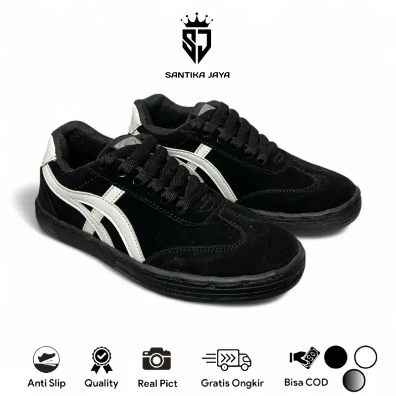 Sepatu Sekolah Anak Tali Sneakers PM A V2 Suede Ukuran 31 - 36  Casual Classic Outsole Karet Sol Jahit || SANTIKA JAYA