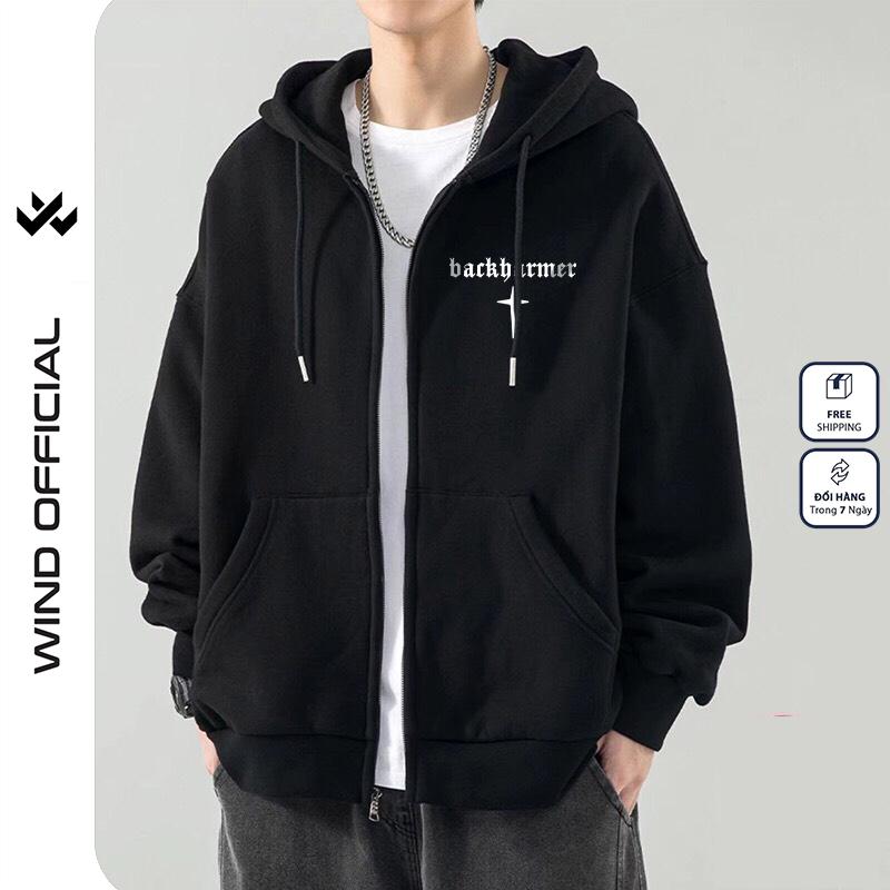Áo khoác zip nỉ Bông BACKHARMER form rộng WIND Unisex Hoodie zip thời trang nam nữ oversize Menswear Dài Tay Tay Dài