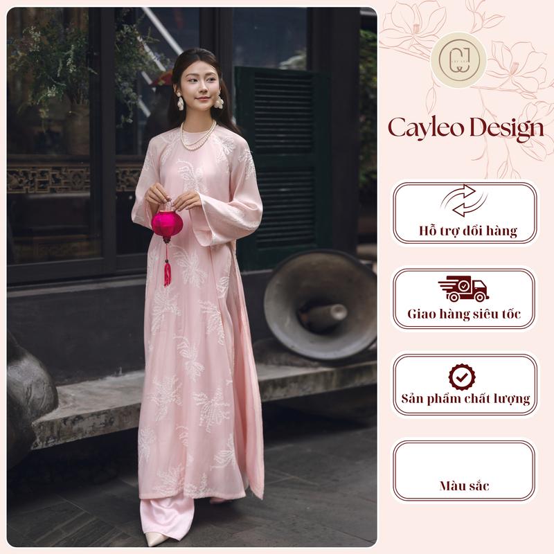   BST Tết 2026  Áo dài nữ cách tân Cẩm Hạ tơ thêu hoa Cayleo Design dài tay dáng suông áo dai ăn hỏi áo dài truyền thống áo dài trung thu - AD11-4S 
