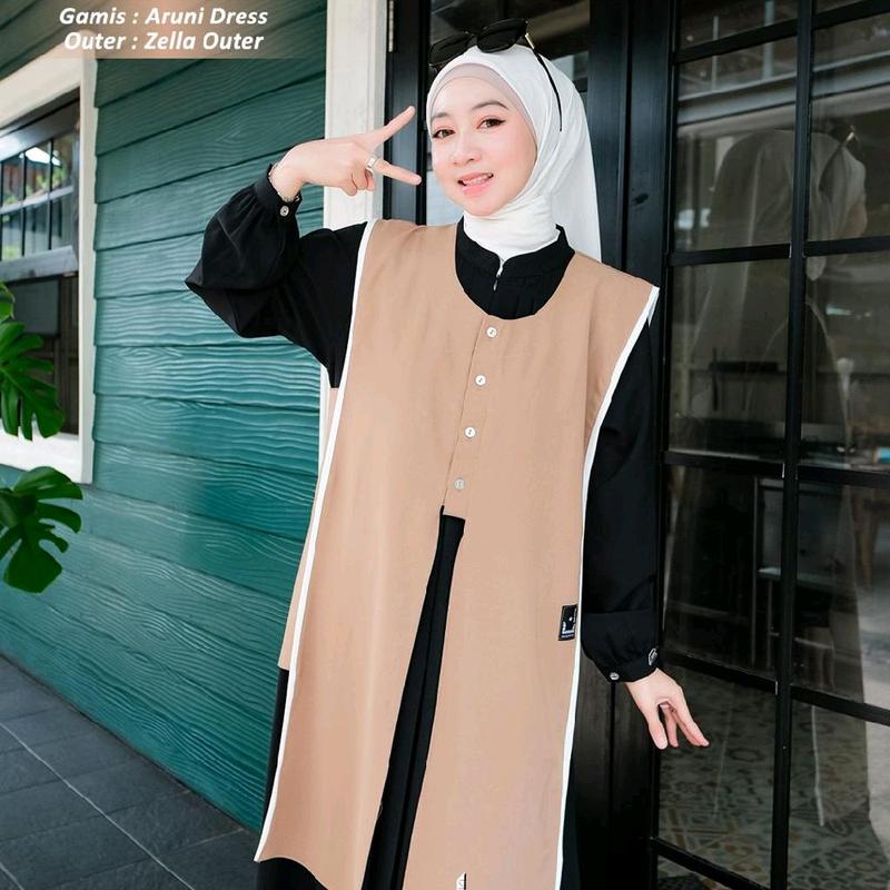 ARUNI DRESS ZELLA OUTER BY ANNASHIHAH/ TWO IN ONE/ GAMIS MUSLIM+OUTER BAHAN SABRINA BEST PREMIUM 3
