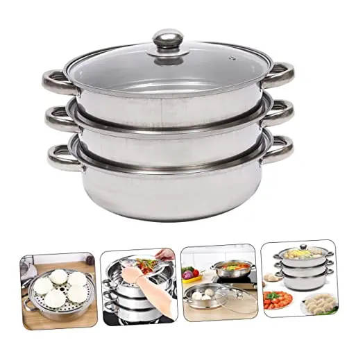 28CM Large Capacity Steamer Cooker Steam Pot Lids Household Vegetable Steamer Multi-functional Soup Pot Kitchen Utensils ；Steamer Pot for Cooking 11 inch Steamer Pot, 3-tier Multipurpose  Stainless Steel Steam Pot Cookware with Lid for Vegetable, 2