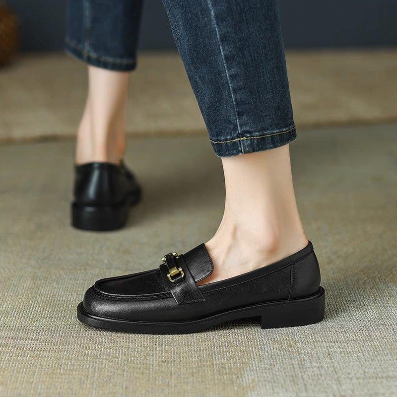 Product Introduction of Super Easy to Wear ~ Real Soft Leather round Toe Vintage Chunky Heel Loafers Women's Spring and Autumn New British Leather Shoes Mid-Heel Shoes 15