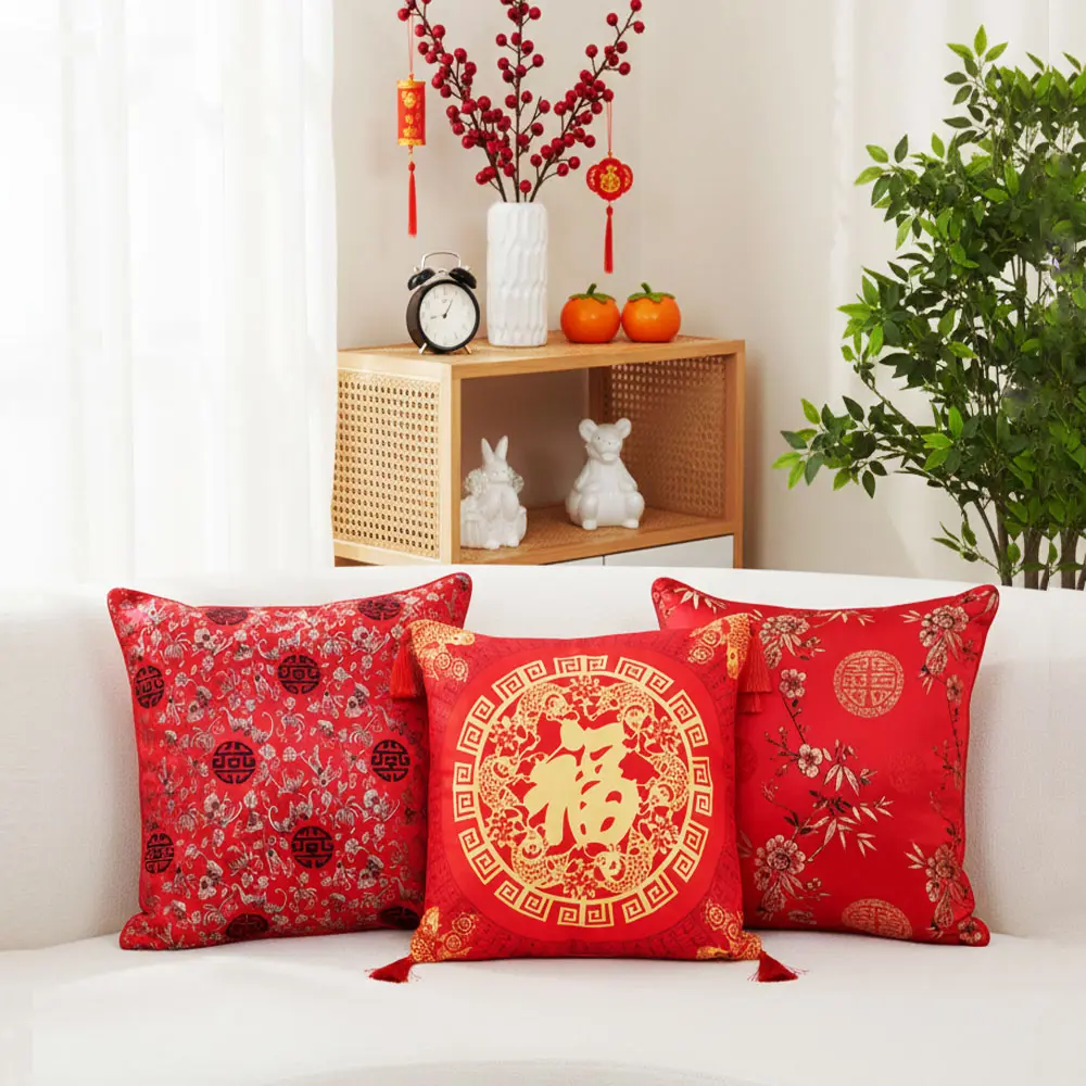 Eternal Fortune Sarung Bantal Kursi Imlek Premium Cushion Cover D Sisi Filosofi Sarung Sofa Hoki Ukuran 40 40cm Sarung bantal Sofa rdir 45 45cm - Tassel Fu