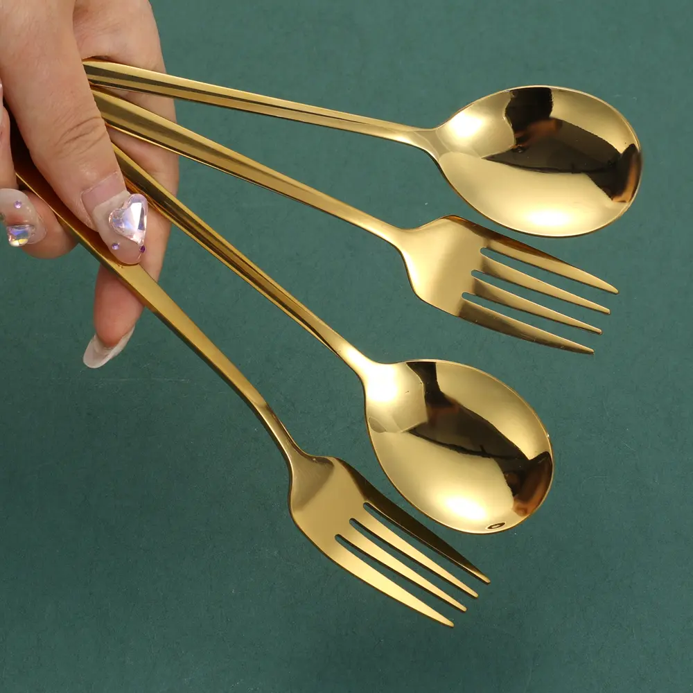 Korean Golden Stainless Steel Spoon Fork Dinnerware Dessert Coffee Spoon For Kitchen Tableware Cutlery Set
