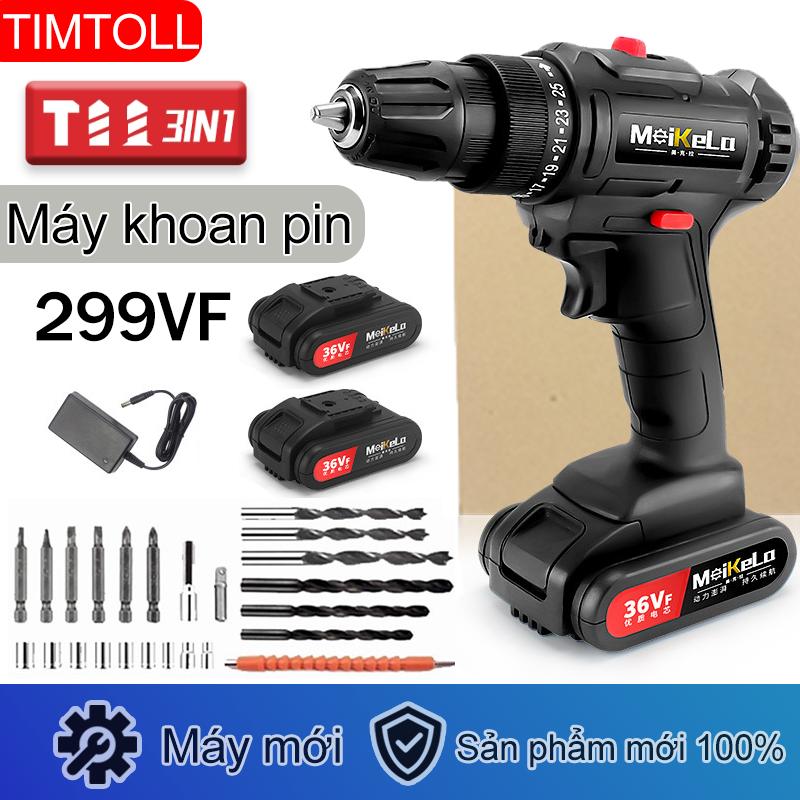 Máy khoan pin cầm tay TIMTOLL 299VF, máy bắn vít 3 chức năng khoan tường, bắn vít, khoan sắt tặng phụ kiện 24 chi tiết